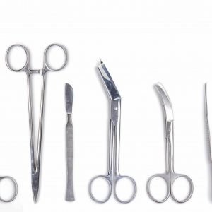 Surgeon tools – scalpel, forceps, clamps, scissors – isolated